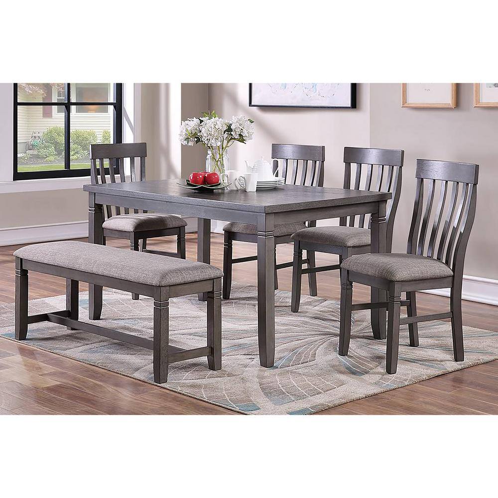 Venetian Worldwide 6-Piece 60 In. Gray Wood Top Dining Set with Bench VP-F2605