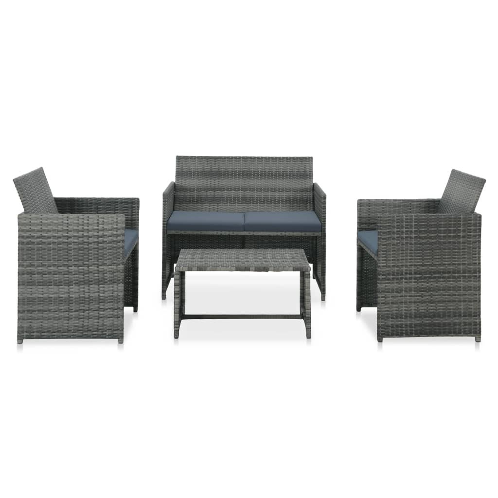 4 Piece Patio Lounge with Cushions Set Poly Rattan Gray - Overstock - 36363500