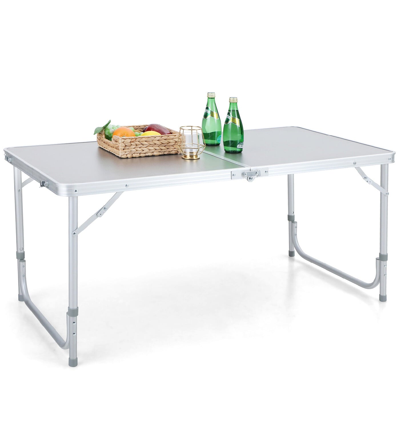 Alpha Camp Portable Folding Camping Table Aluminum Frame Rectangular Outdoor Picnic Table with Adjustable Height， Silver