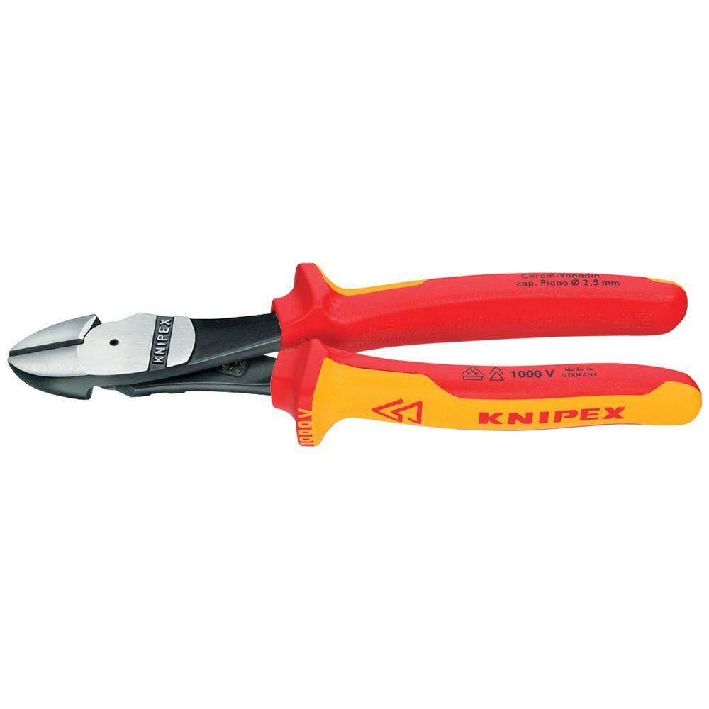 KNIPEX Heavy Duty Forged Steel 8 in. High Leverage Diagonal Cutters with 64 HRC Cutting Edge and 1000-Volt Insulation 74 08 200 SBA