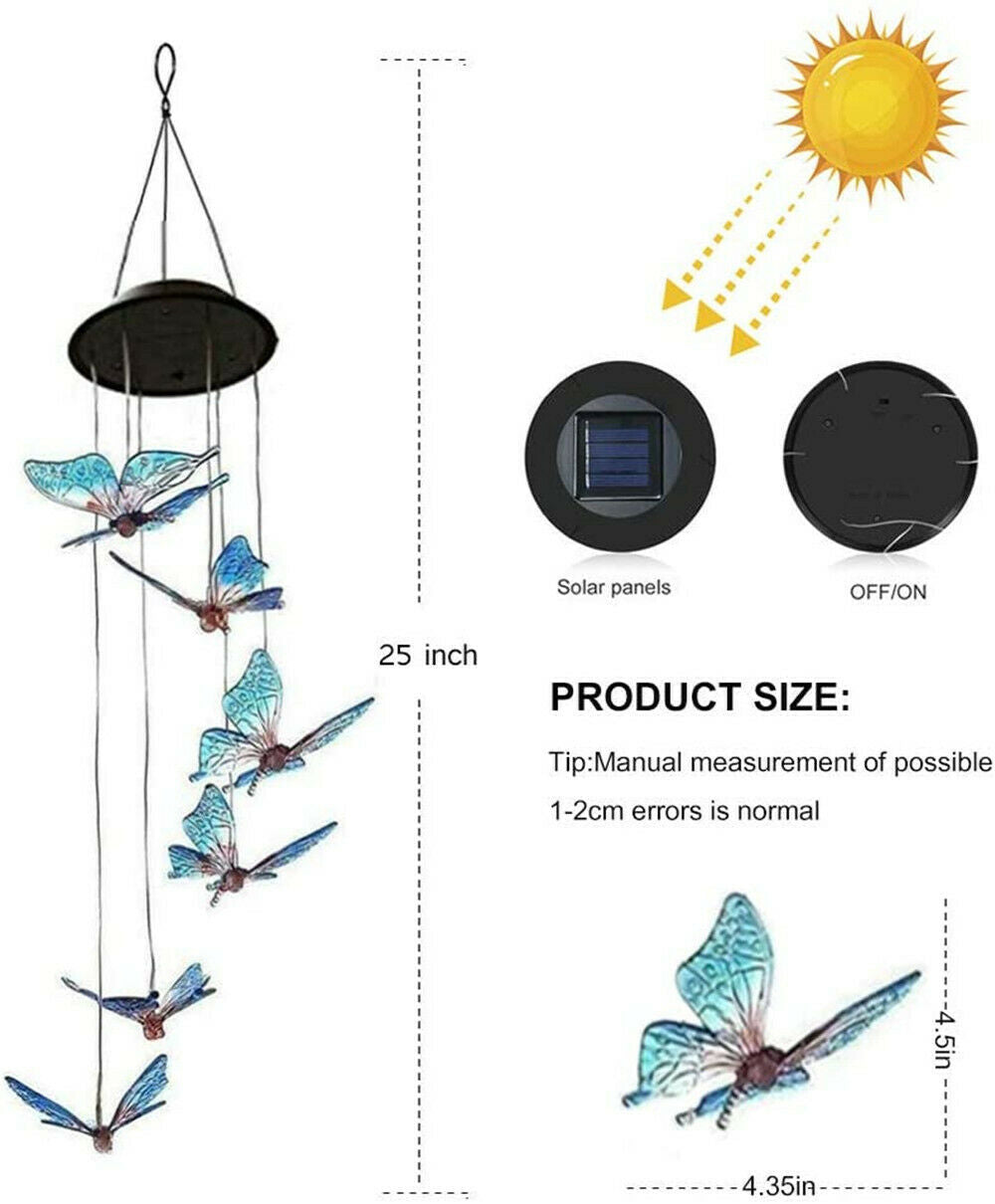 Solar LED Garden Outdoor Wind Chimes Colour Changing Lights Hanging butterfly US Clear Butterfly