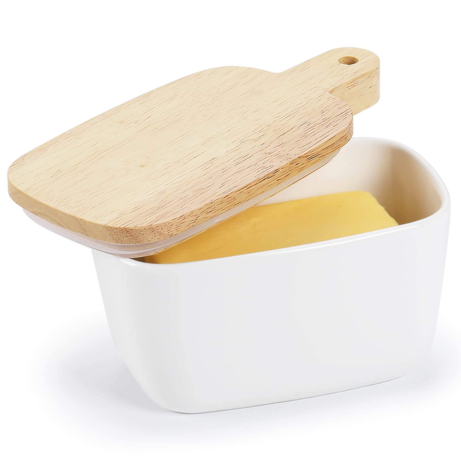 Butter Dish - Large Ceramics Butter Holder with Extended Lid Perfect for 4 Stick of Butter(White， 6.5x 4.2 x 3.9)