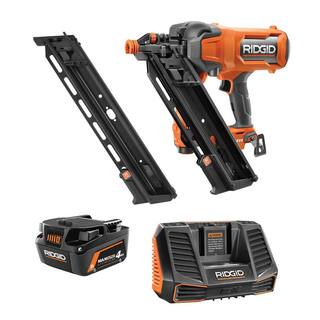 RIDGID 18V Brushless Cordless 30 3-12 in. Framing Nailer Kit w 4Ah MAX Output Battery Charger  Extended Capacity Magazine R09895B-AC9540-AC102EM30N