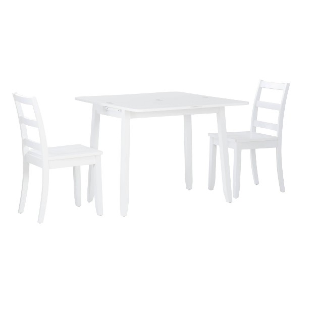 3pc Alberts Solid Wood Hidden Storage Folding Dining Set Clean Bright White Finish Linon