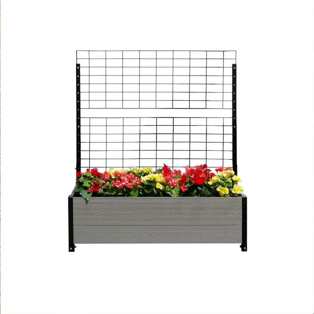 EverBloom Deckside Grey Composite Board and Steel Raised Planter with Trellis K2103G