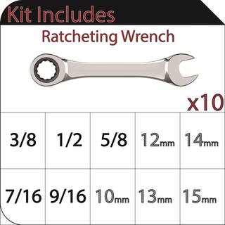 Husky Ratcheting Combination Wrench Set SAEMM (10-Piece) HRW10PCMIX