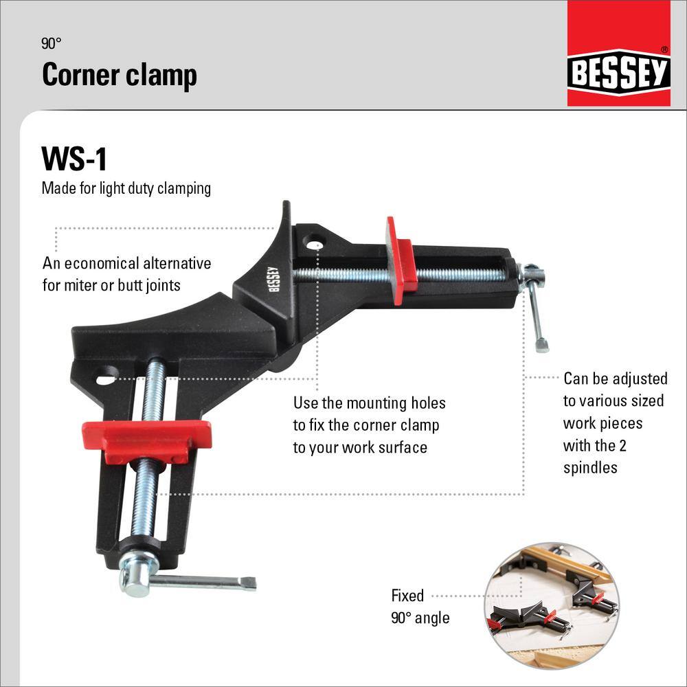 BESSEY 2-78 in. Capacity 90-Degree Corner Clamp with 12 in. Throat Depth WS-1