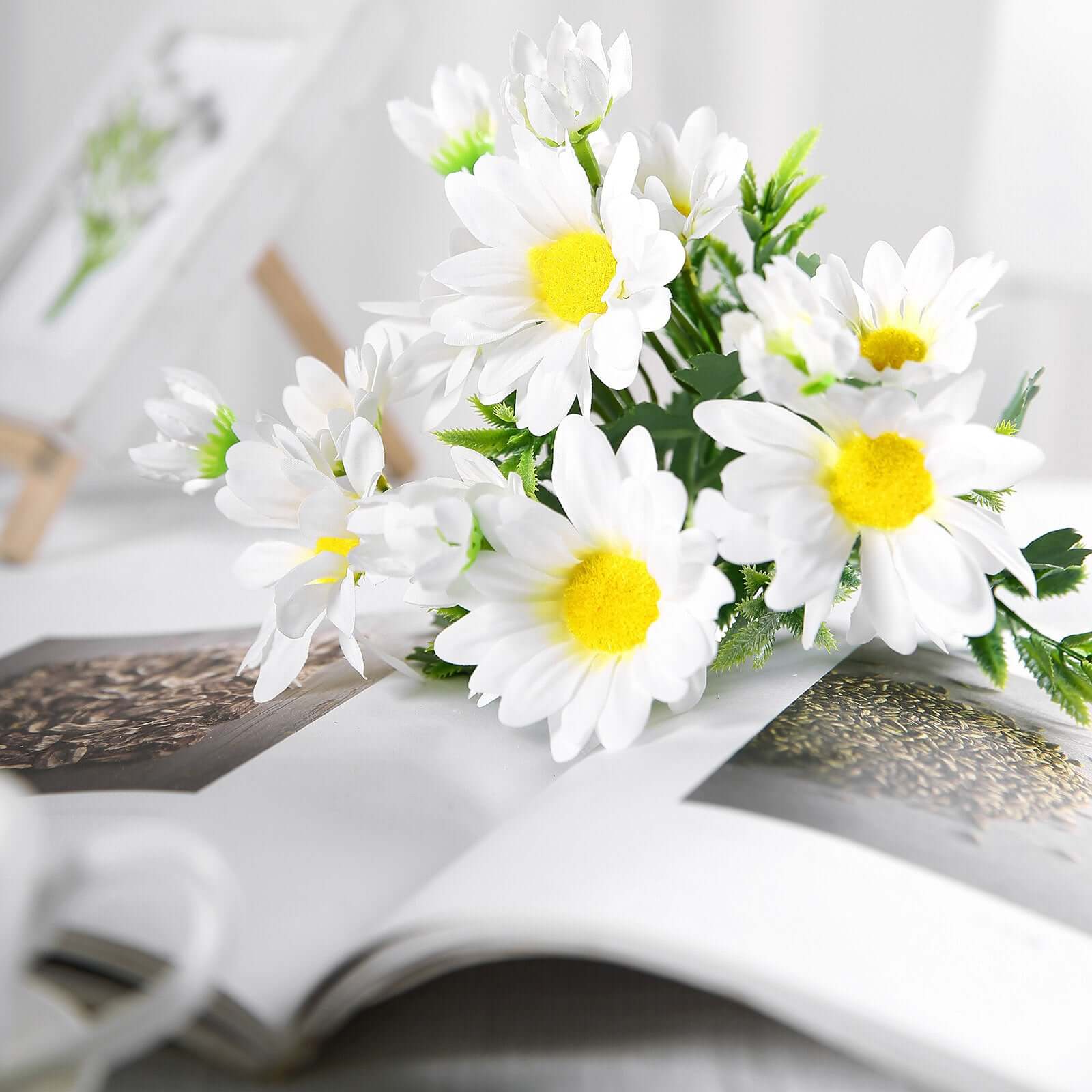 4 Bushes White Artificial Silk Daisy Flower Bouquet Branches 11