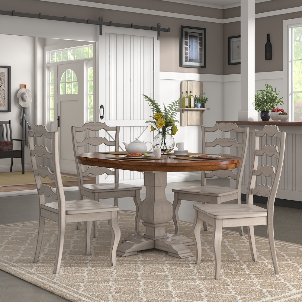 Eleanor Antique White Extending Oval Wood Table French Back 5 piece Dining Set by iNSPIRE Q Classic