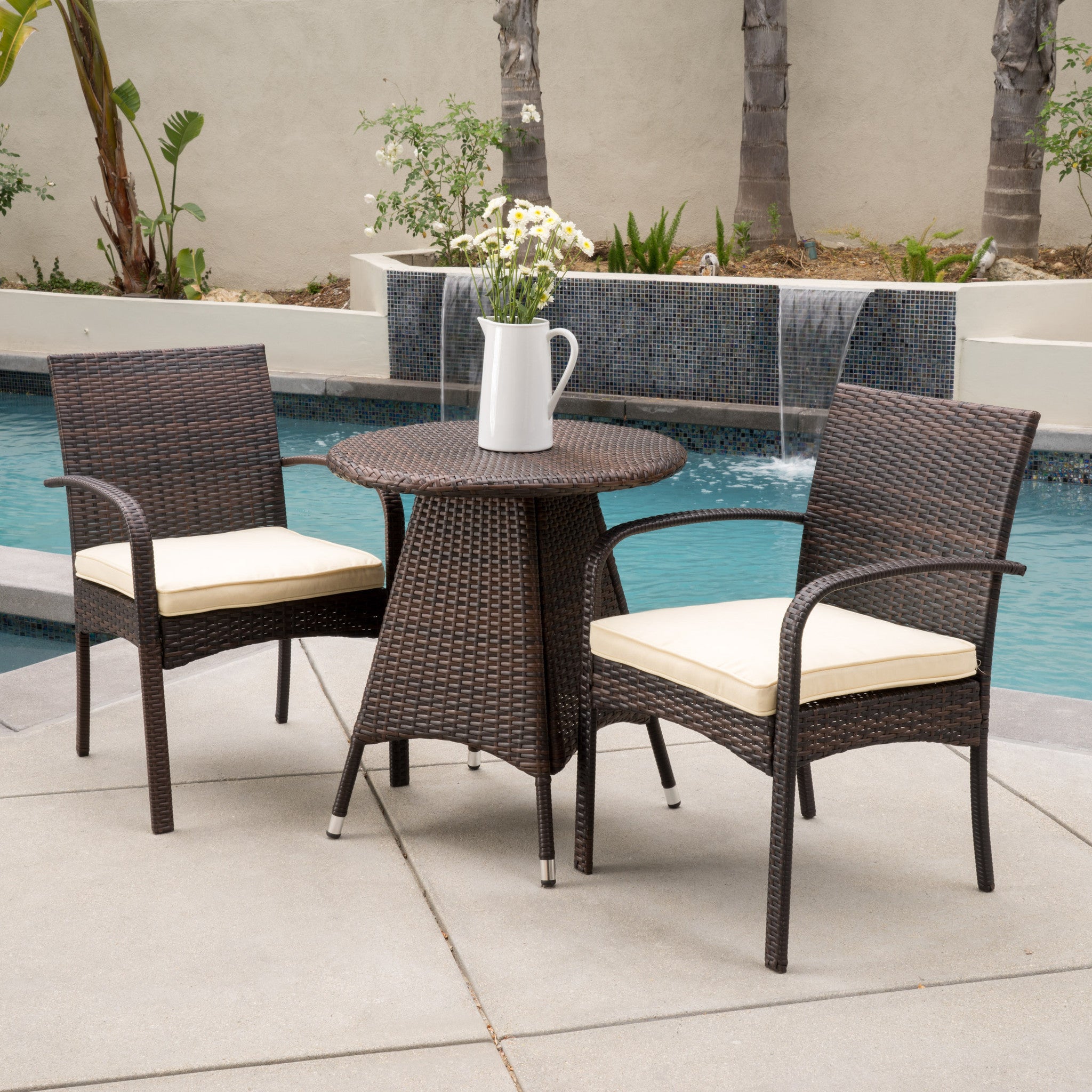 Carmela Outdoor 3pc Multibrown Wicker Bistro Set