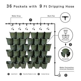 Worth Garden Olive Green Plastic 36-Pockets Self-Watering Vertical-Wall Garden Planters (12 Sets of 3) G707A00