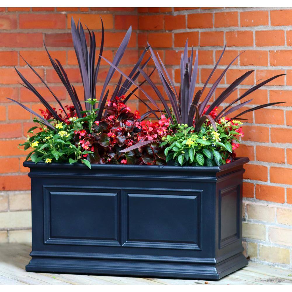 Algreen Covington 30 in. L x 16 in. W x 16 in. H Black Plastic Trough Planter Self-Watering 30 in. Rectangle 88204