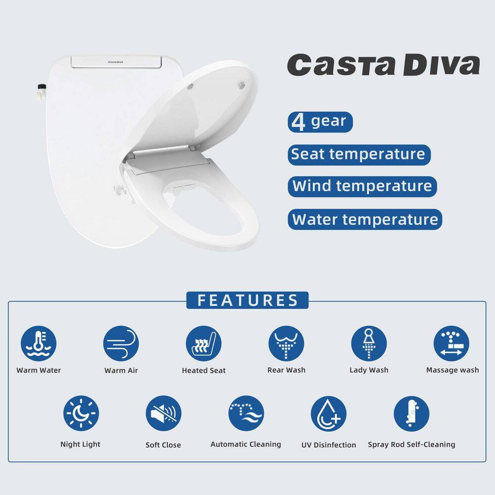 Casta Diva Electric Smart Bidet Seat for Elongated Toilets with Remote Control in White CD-BT01