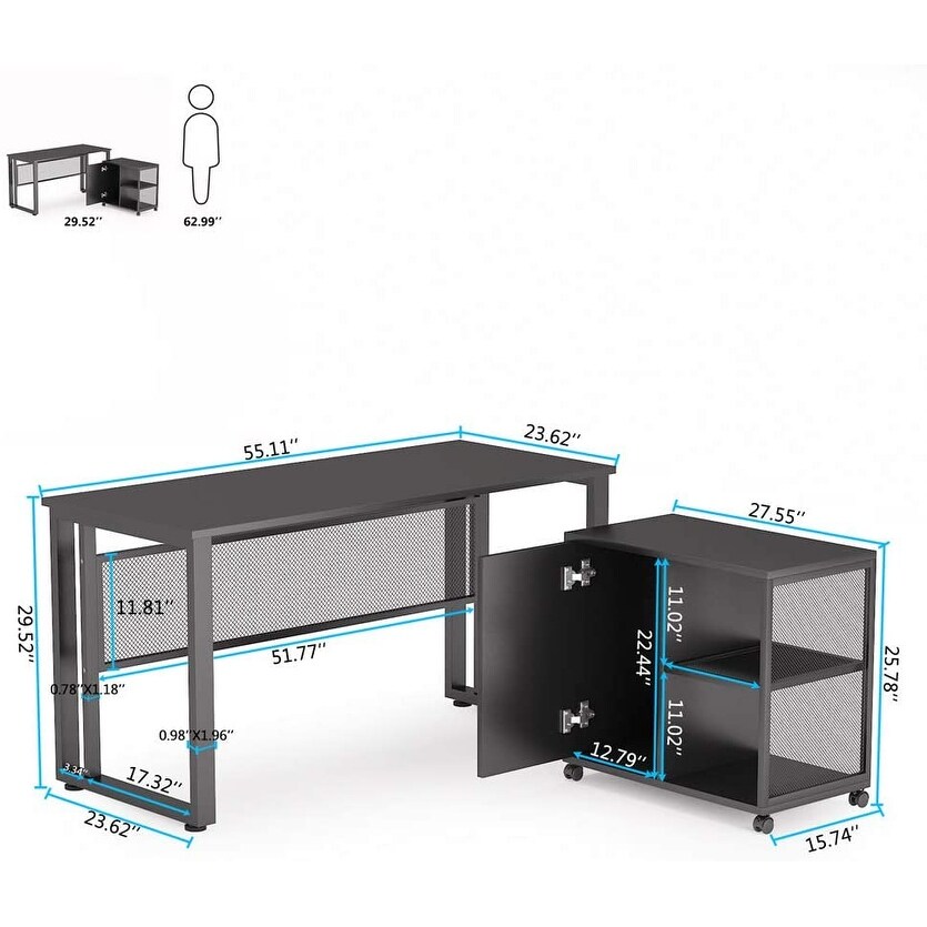 L Shaped Executive Desk with Reversible File Cabinet 63\