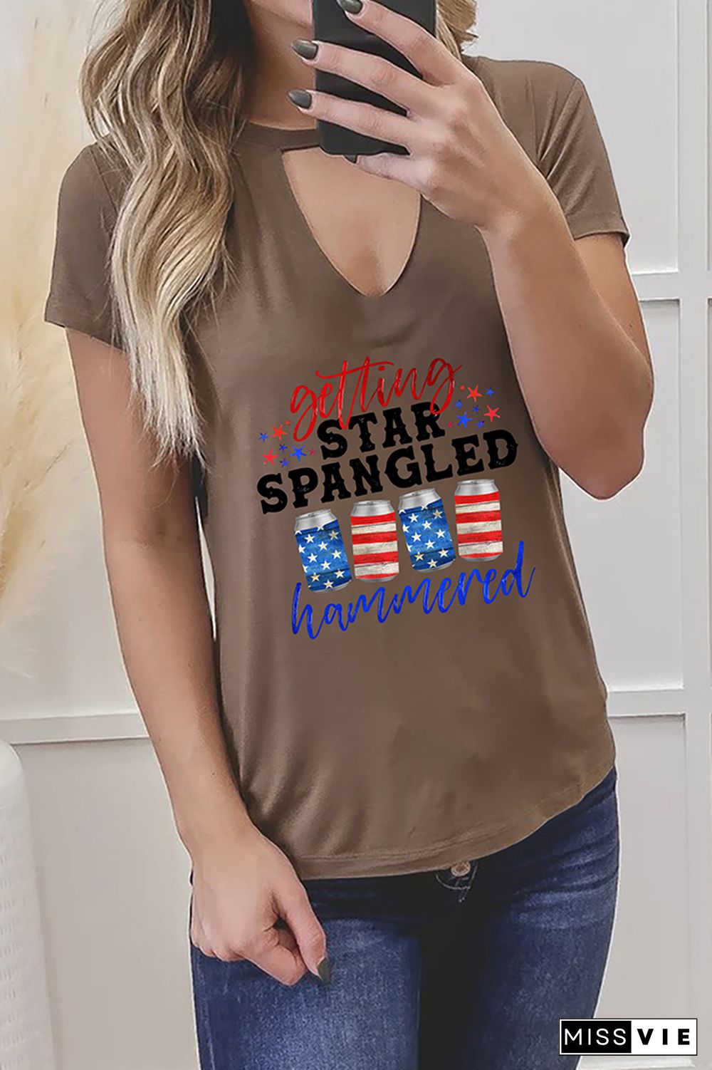 Star Spangled Hammered Beer Graphic Tees for Women Wholesale Short Sleeve T shirts Top