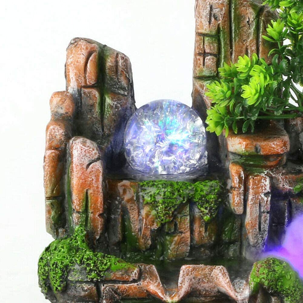 ANQIDI Rockery Water Fountain Indoor Atomizing Rockery Waterfall Desktop Decoration w/LED Light (Style 1)