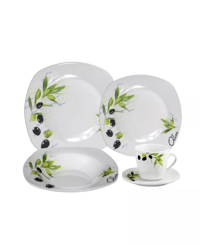 Lorren Home Trends Porcelain 20 Piece Square Dinnerware Set Service for 4