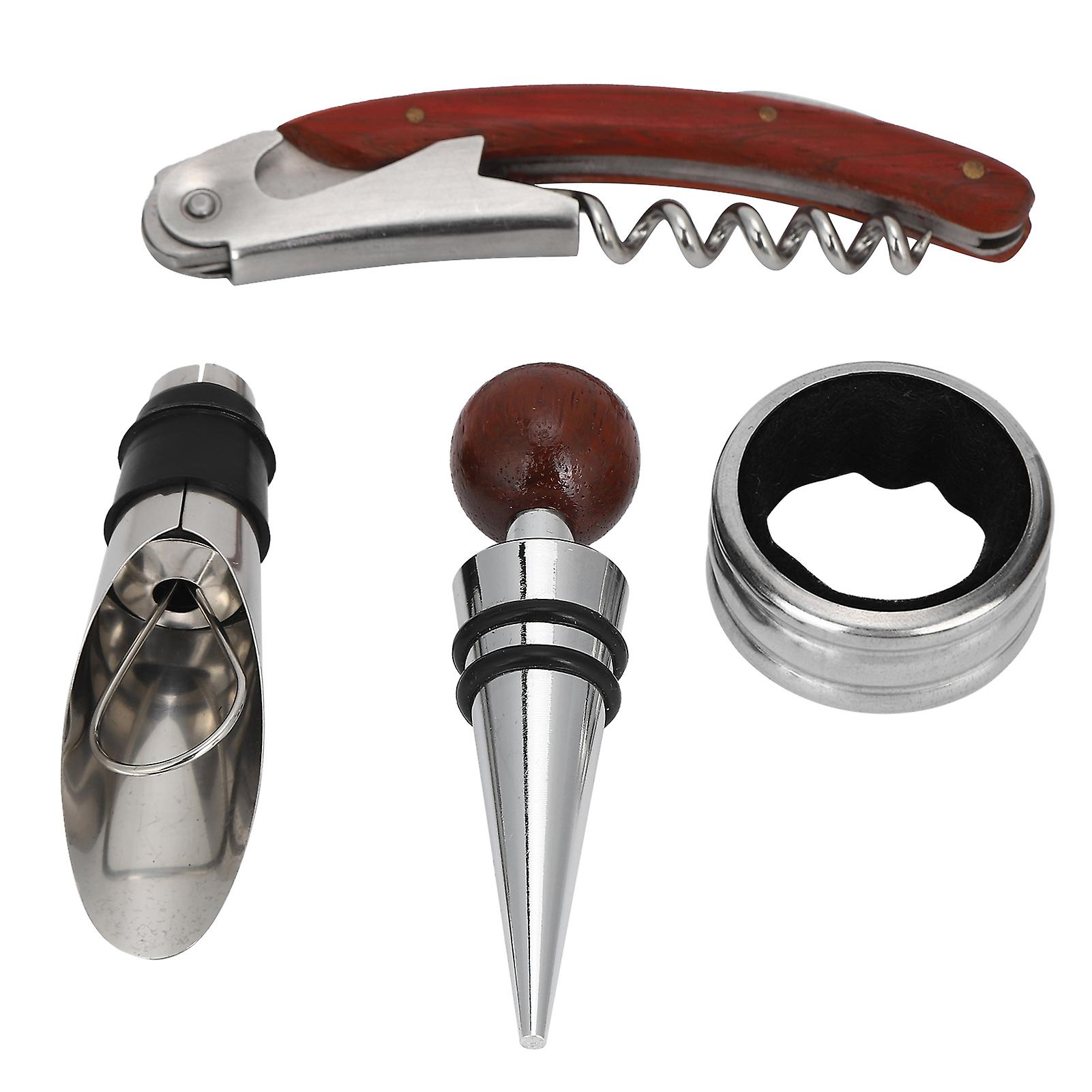 4pcs Multifunctional Wine Bottle Opener Kit Corkscrew Stopper Wine Pourer Gift Box Set