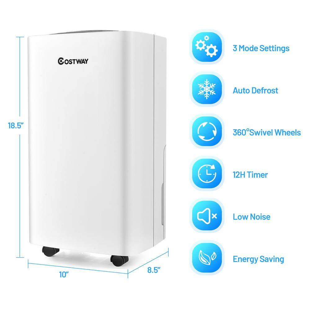 Costway 24-Pints 1500 Sq. ft. Portable Dehumidifier for Medium to Large Spaces ES10014US