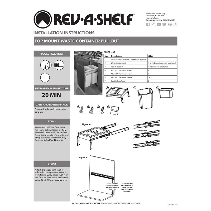 Rev-A-Shelf 4WCTM-15DM2-343-FL Double 27-Quart Top Mount Pullout Wastebasket