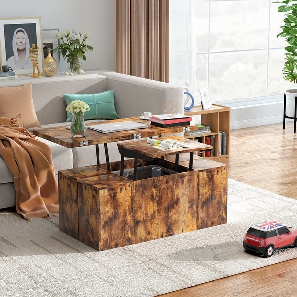 Lift Top Coffee Table，3 in 1 Multi-Function Coffee Table with 4 Storage Bench，39.4