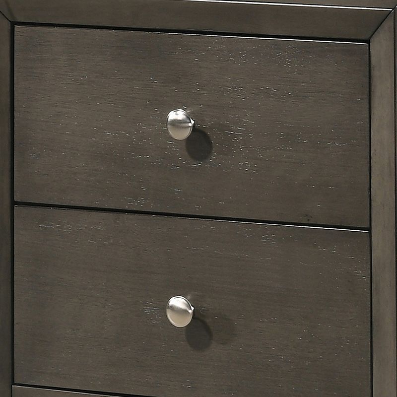 Wooden Nightstand with 2 Drawers and Round Pull Handles， Gray