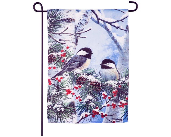 Evergreen Winter Chickadee Friends Garden Suede Flag - 14S9348 