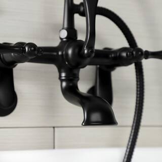 Kingston Brass Aqua Vintage 3-Handle Wall-Mount Clawfoot Tub Faucets with Hand Shower in Matte Black HAE51T0