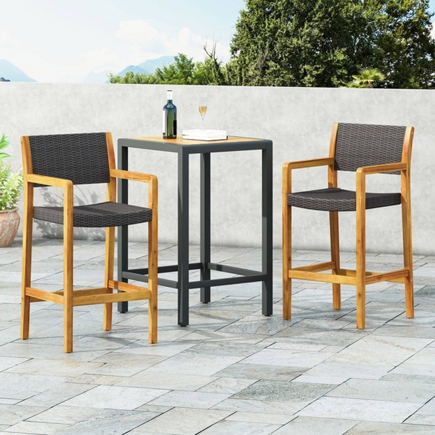 Genesee 2pk Acacia Wood Bar Stools Teak black Christopher Knight Home