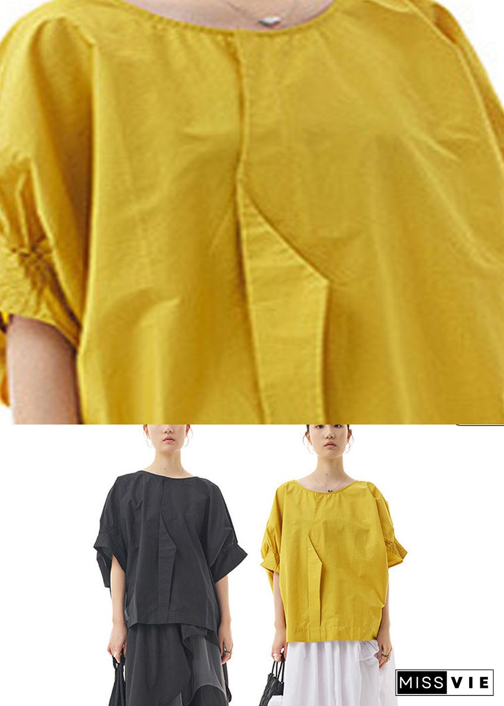 Modern Yellow Patchwork Wrinkled Cotton Shirts Summer