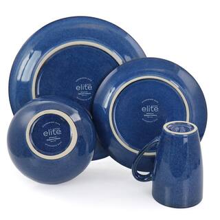 GIBSON ELITE Lisbon 16-Piece Cobalt Round Stoneware Dinnerware Set 985115841M