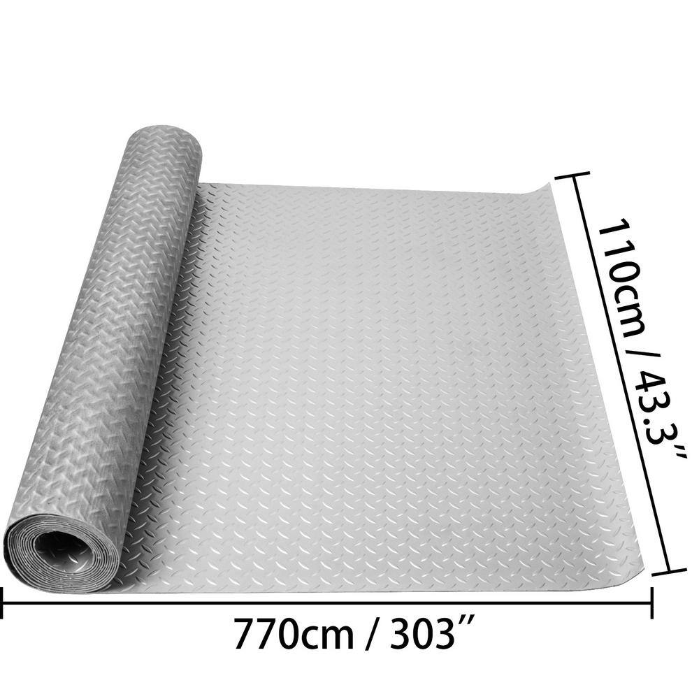 VEVOR Garage Floor Mat 3.6 ft. W x 25.5 ft. L Garage Mat 0.1 in. Thickness PVC Garage Flooring Silver PVCDB1JSLZS770CM1V0