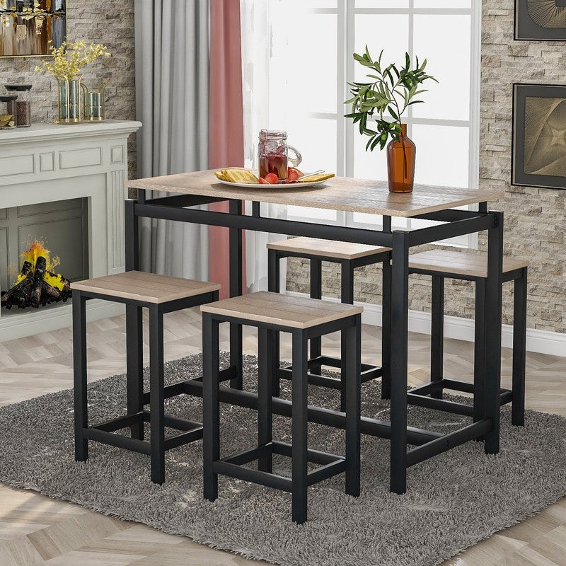 5 Piece Kitchen Counter Height Table Set Dining Table with 4 Chairs