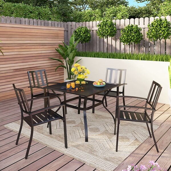 5piece Outdoor Ecoated Patio Dining Set with Stackable Chairs