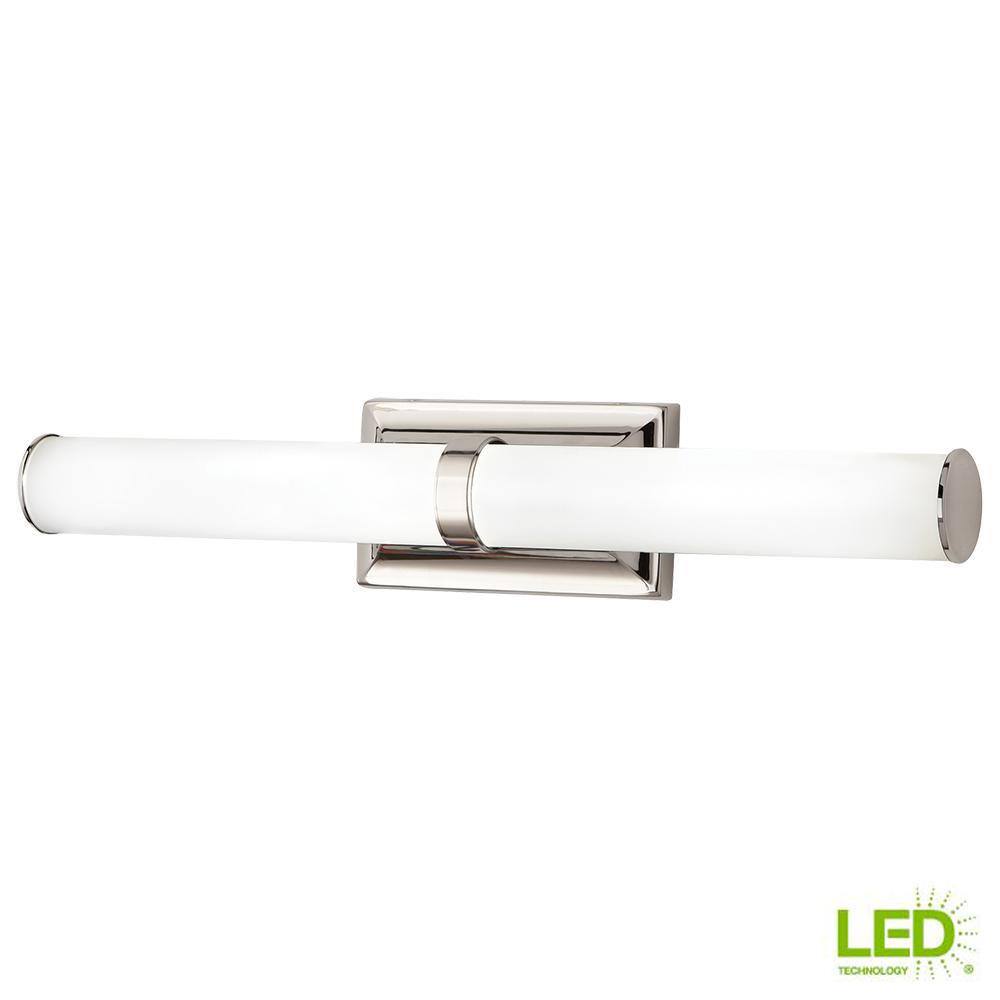 Home Decorators Collection Rolande 100-Watt Equivalent Polished Nickel LED Vanity Light with Tube Etched Glass 22838