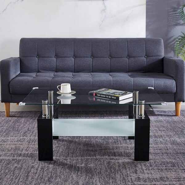 Coffee Table with Glass Top and Stainless Steel Legs