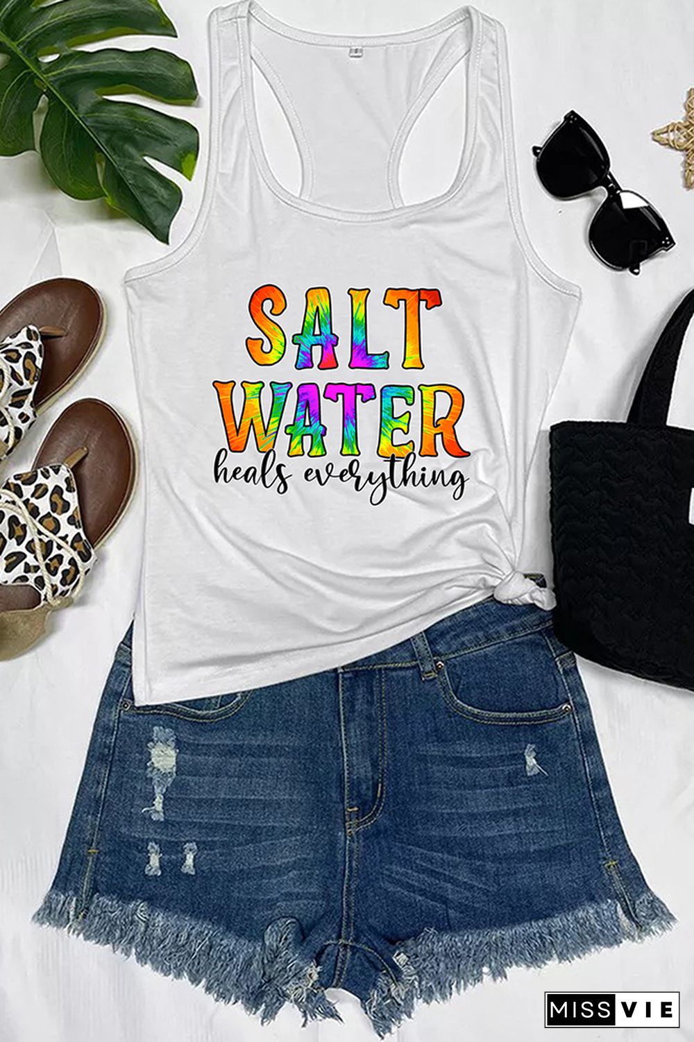 Salt Water Heels Everything Letter Print Graphic Tank Top