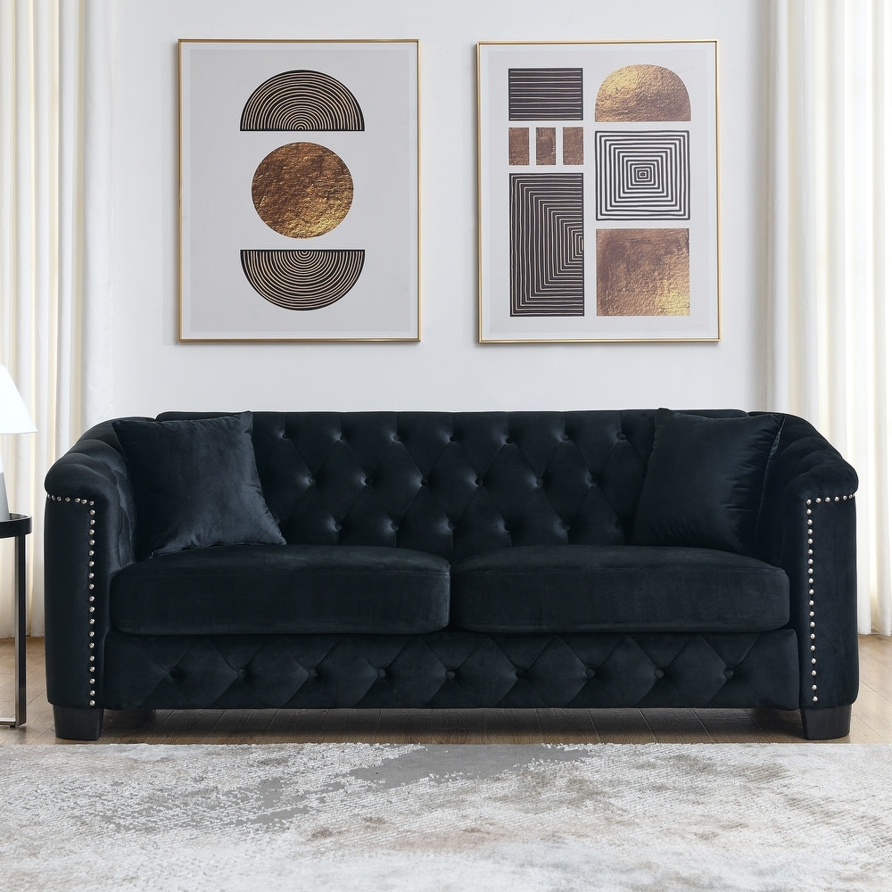 Black Modern Velvet Sofa Set with Pillows (3 Seater * 2)