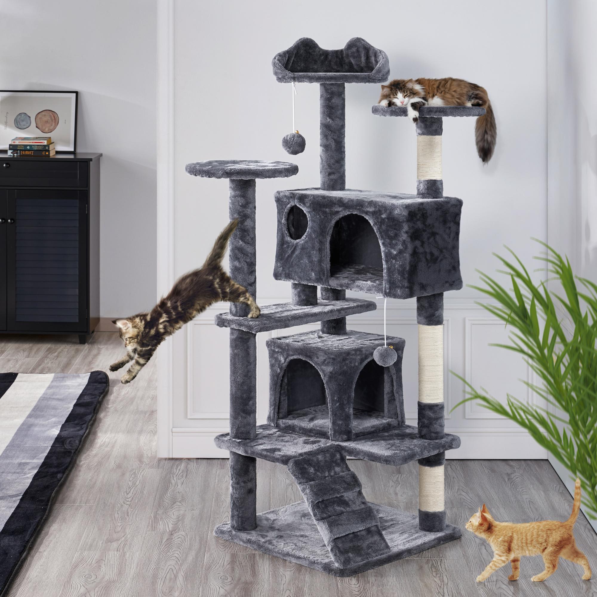 Topeakmart Dark Gray Plush Cat Tree with 2 Condos， 70