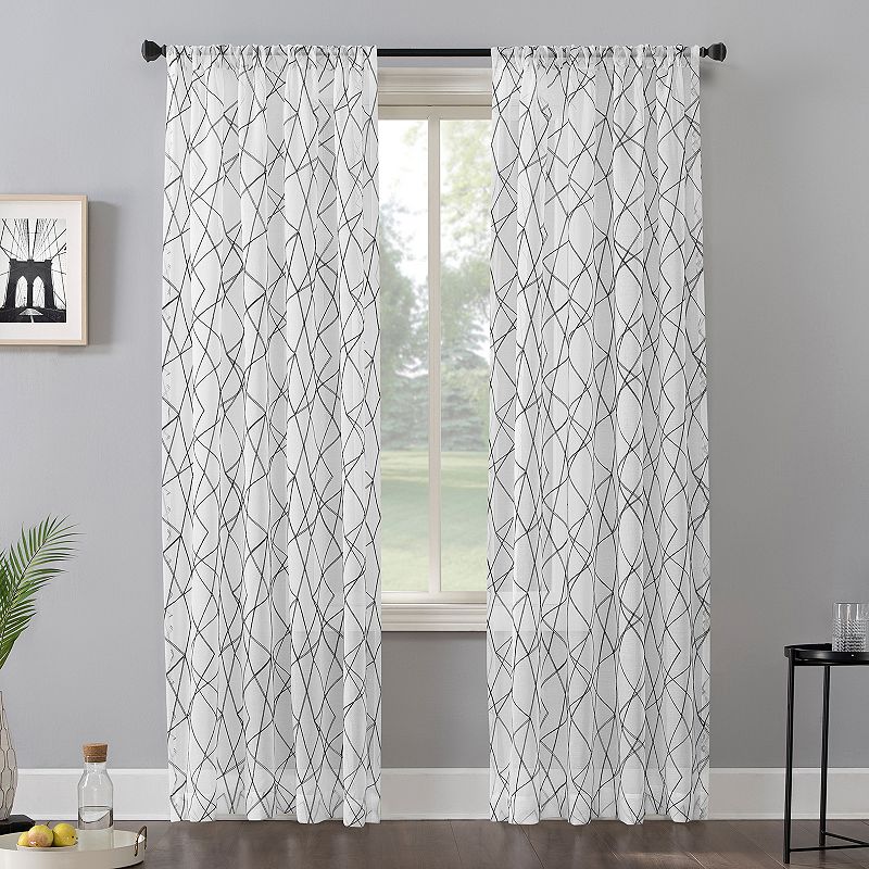 No. 918 Abstract Geometric Embroidery Semi-Sheer Window Curtain