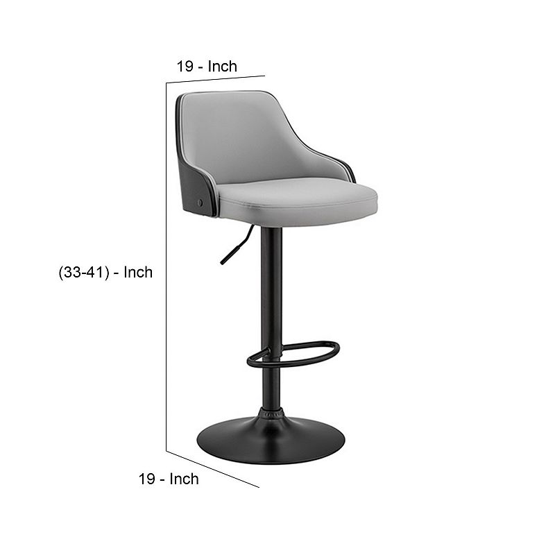 Faux Leather and Metal Adjustable Bar Stool， Black and Gray