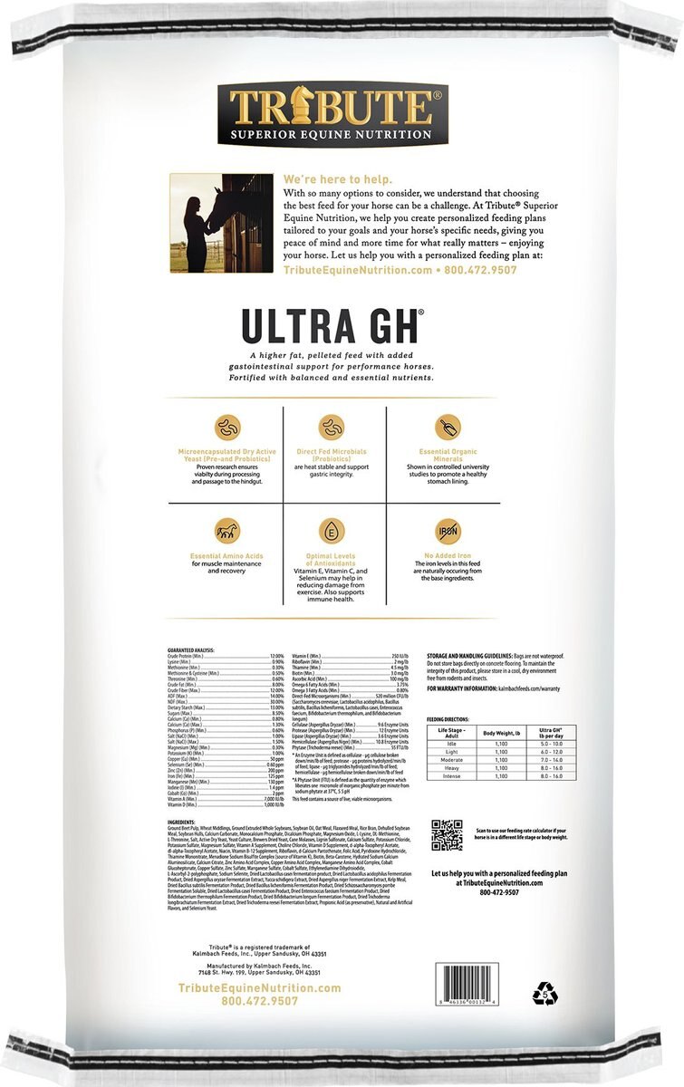 Tribute Equine Nutrition Ultra GH Higher Fat Digestive Support Horse Feed