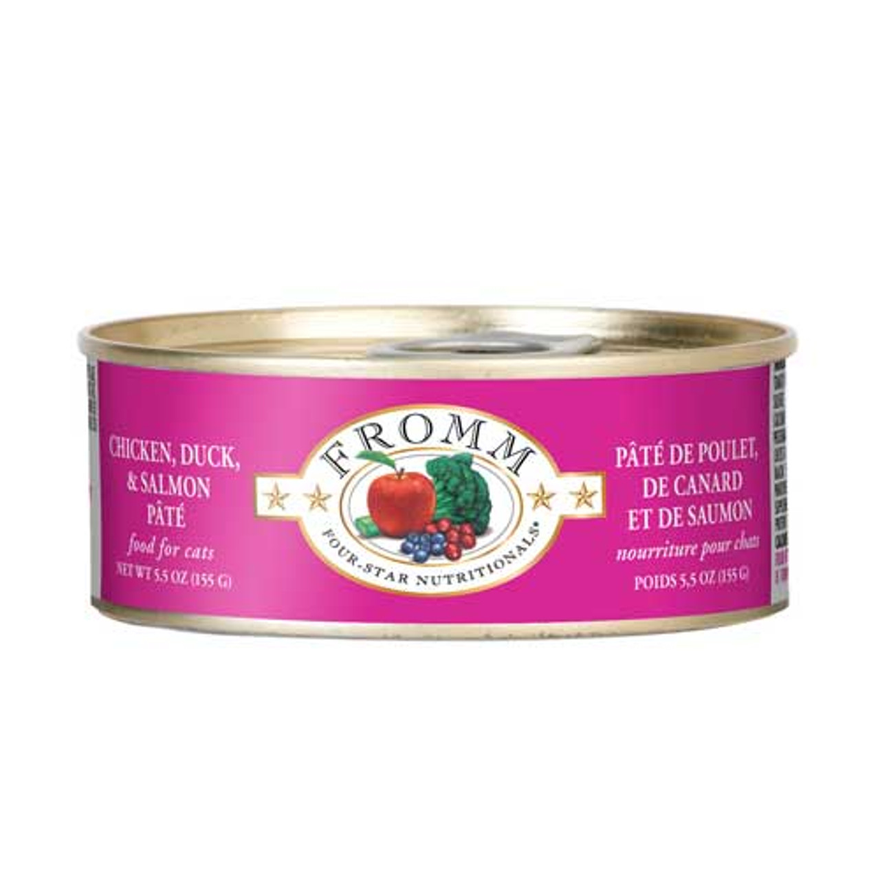 Fromm Four-Star Chicken， Duck and Salmon Pate Canned Cat Food， 5.5 Oz.