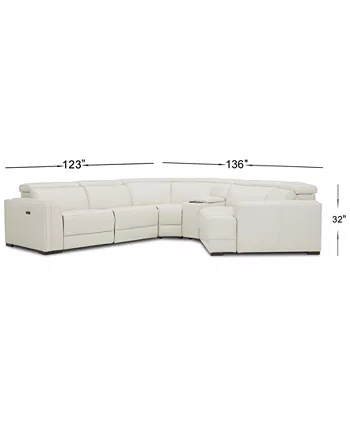 Furniture Jenneth 5-Pc. Leather Sofa with 1 Power Motion Recliner and Cuddler