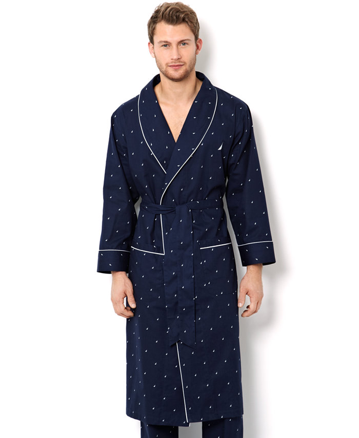 Nautica Men's Signature Light Weight J-Class Logo Woven Robe