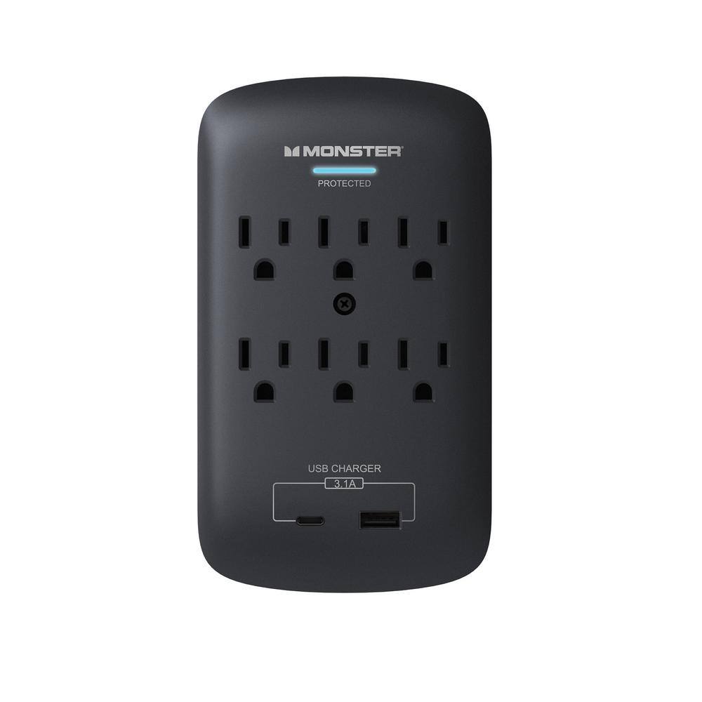 Monster 6-Outlet Wall Tap Surge Protector 1 USB-C 1 USB-A 5003