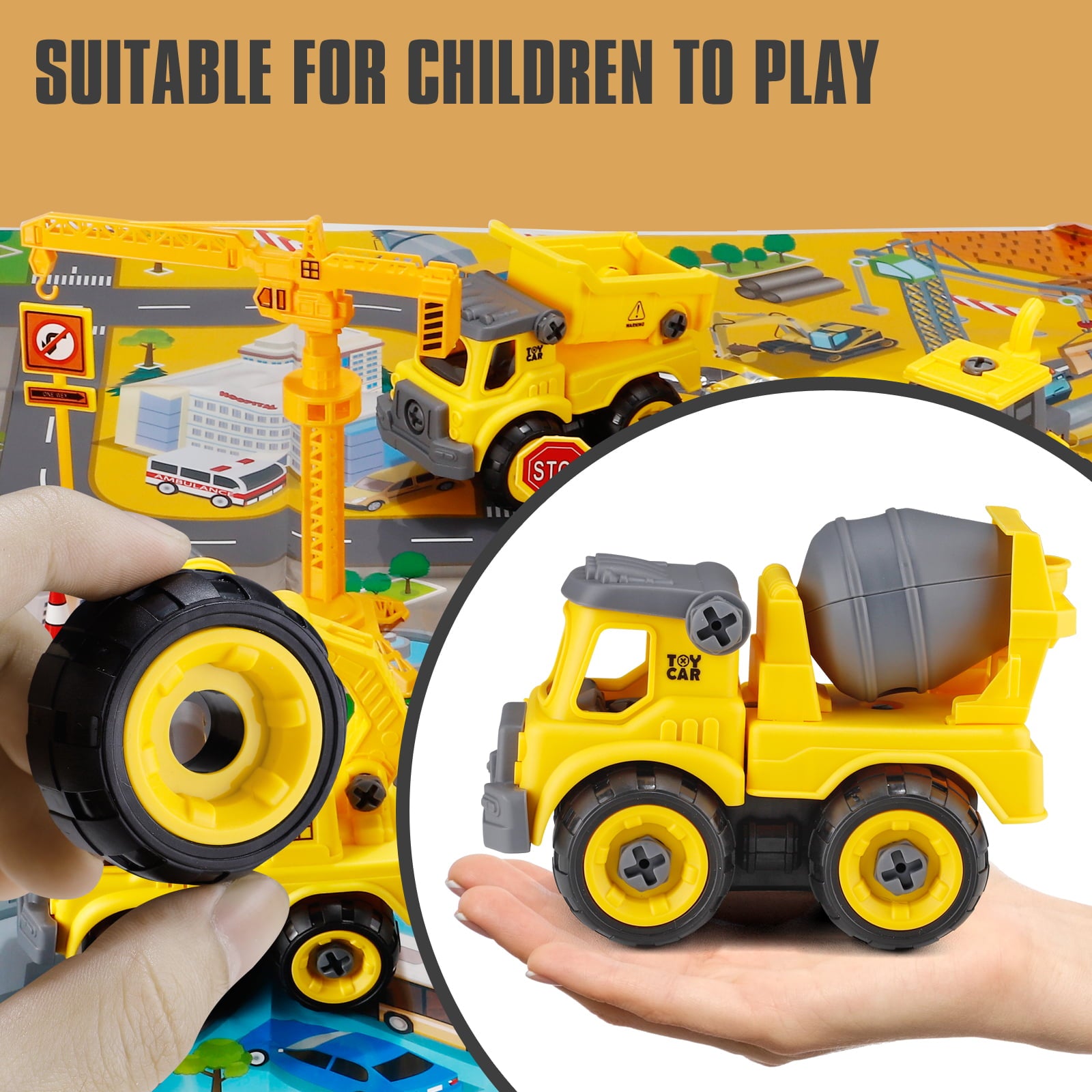 STEM Boy Toys Take Apart Construction Trucks Car Toys with Electric Drill and Map Kids Stem Building Toddler Toy for 3 4 5 6 Year Old Boys