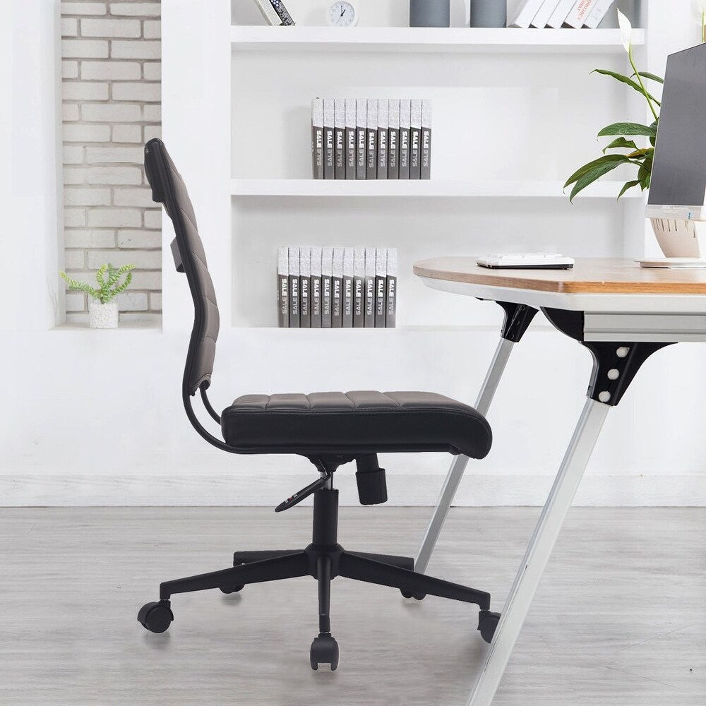 Ergonomic Executive Mid back PU Leather Office Chair Armless Side No Arms Tilt With Wheels Padded Seat Cushion