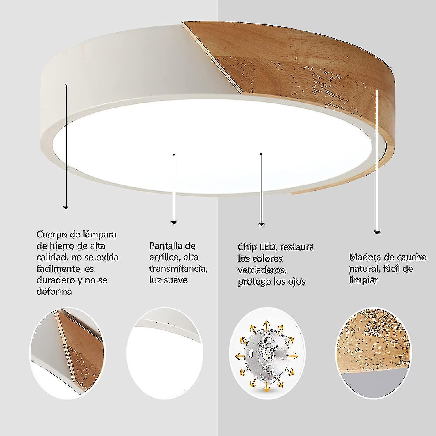 Led Ceiling Light，wood Ceiling Light，18w Modern Round Wooden Led Ceiling Lights，natural White Ceilin