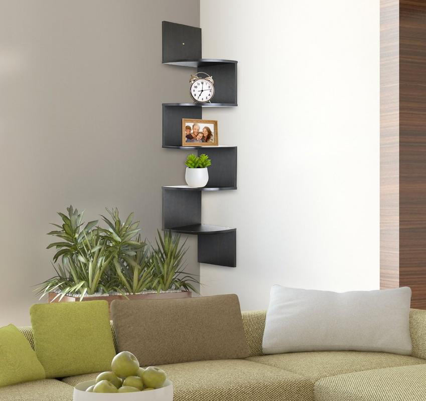 Greenco 5 Tier Wall Mount Floating Corner Shelves Espresso Finish